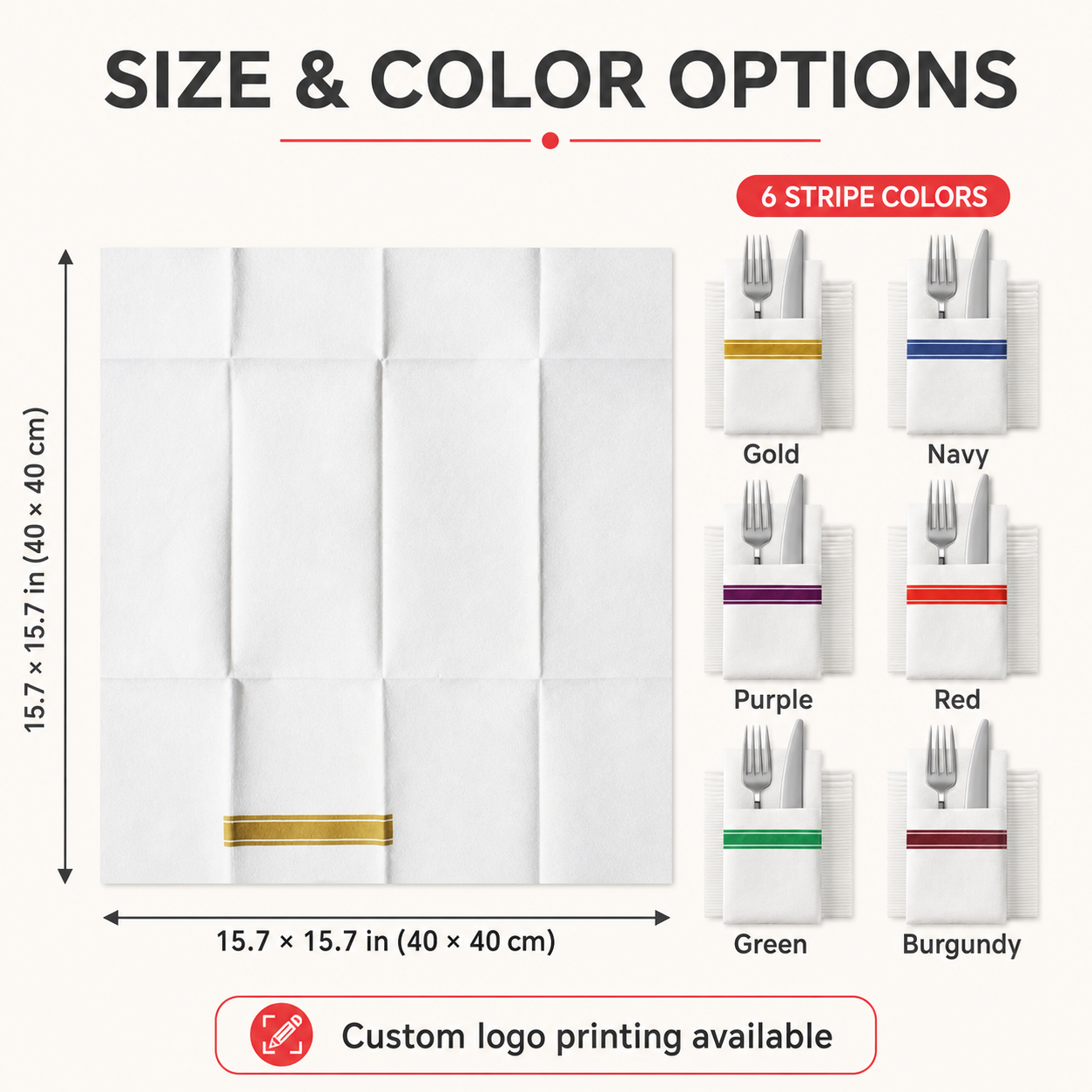 Custom Logo Airlaid Cutlery Pocket Napkins – 40 × 40 cm