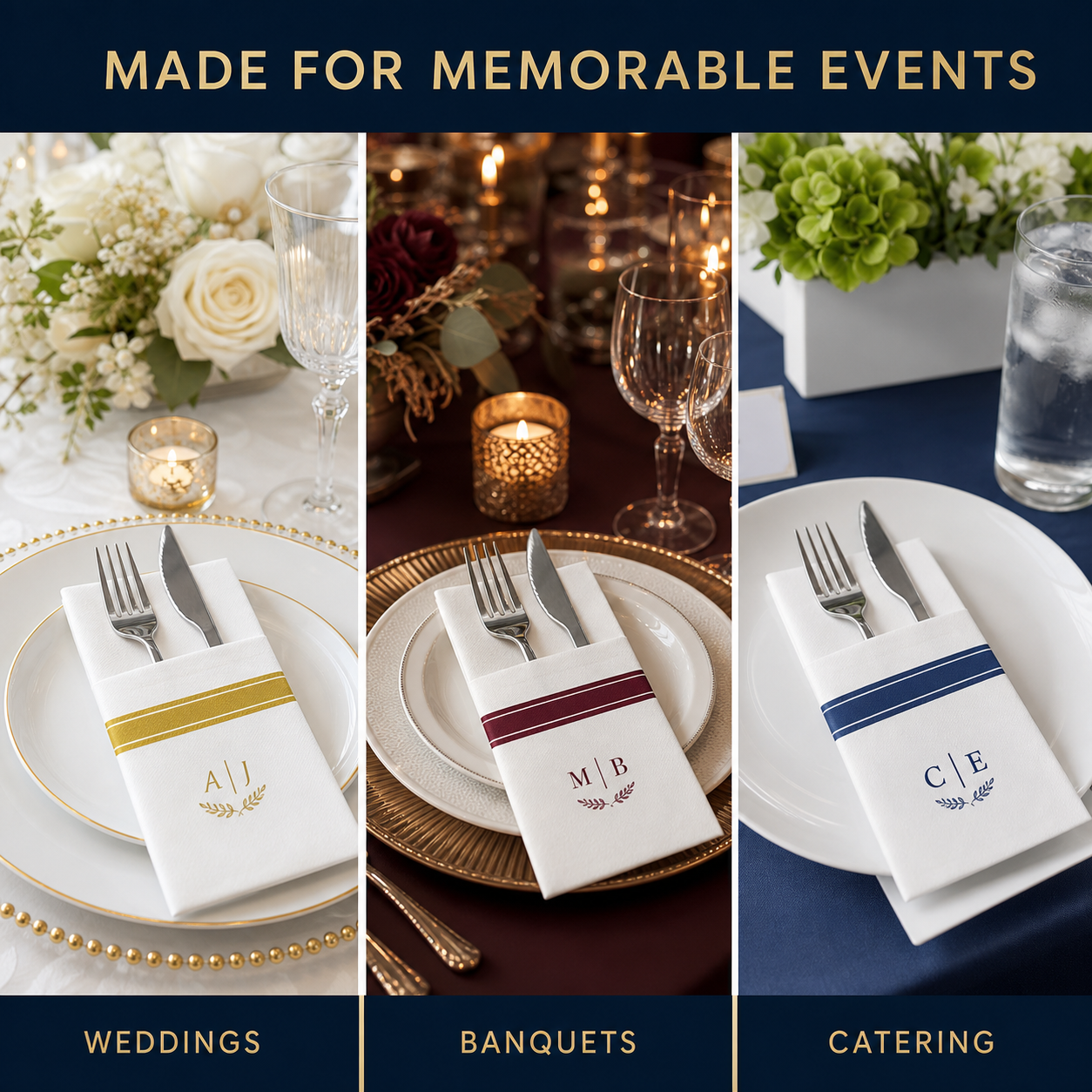 Custom Logo Airlaid Cutlery Pocket Napkins – 40 × 40 cm