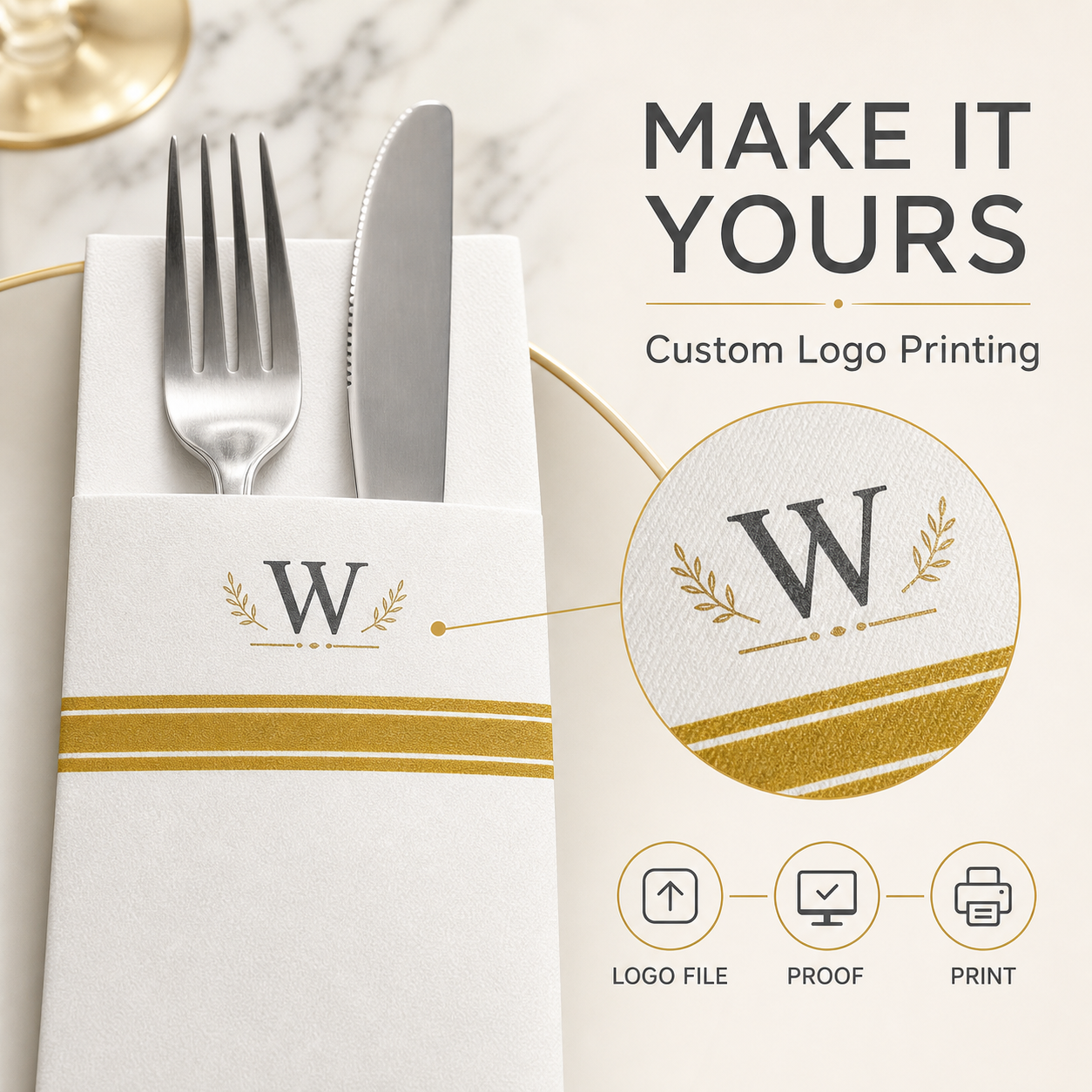 Custom Logo Airlaid Cutlery Pocket Napkins – 40 × 40 cm