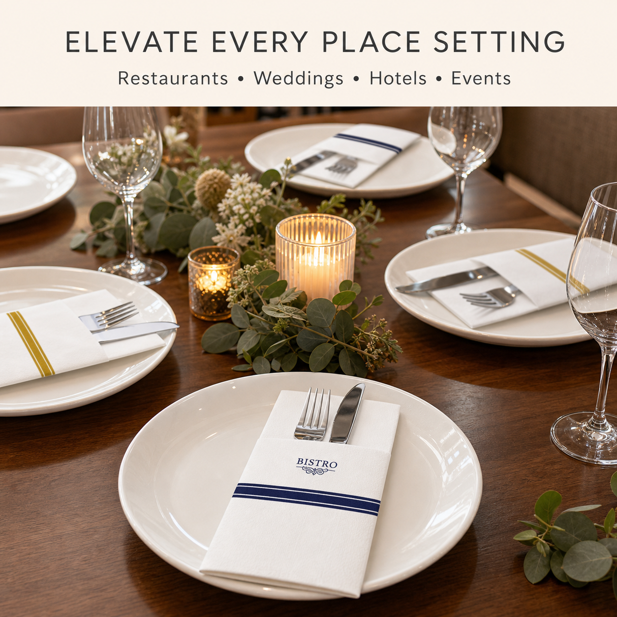 Custom Logo Airlaid Cutlery Pocket Napkins – 40 × 40 cm