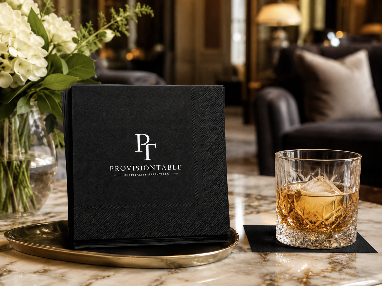 Premium Black Custom Cocktail Napkins for Cafés, Bars, Restaurants & Boutique Hotels