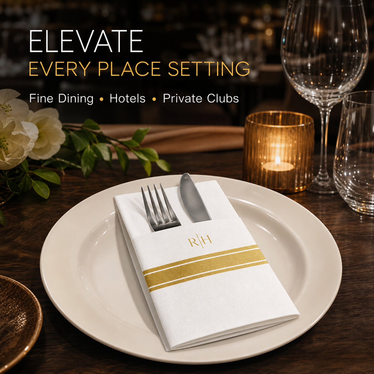 Custom Logo Airlaid Cutlery Pocket Napkins – 40 × 40 cm